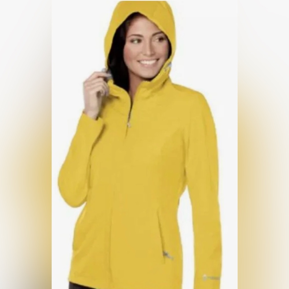 Free Country Women”s Yellow Hooded Long Sleeves Rain Utility Jacket Size XL